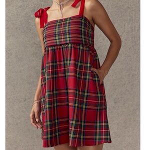 Francesca’s Plaid Red Sleeveless Dress